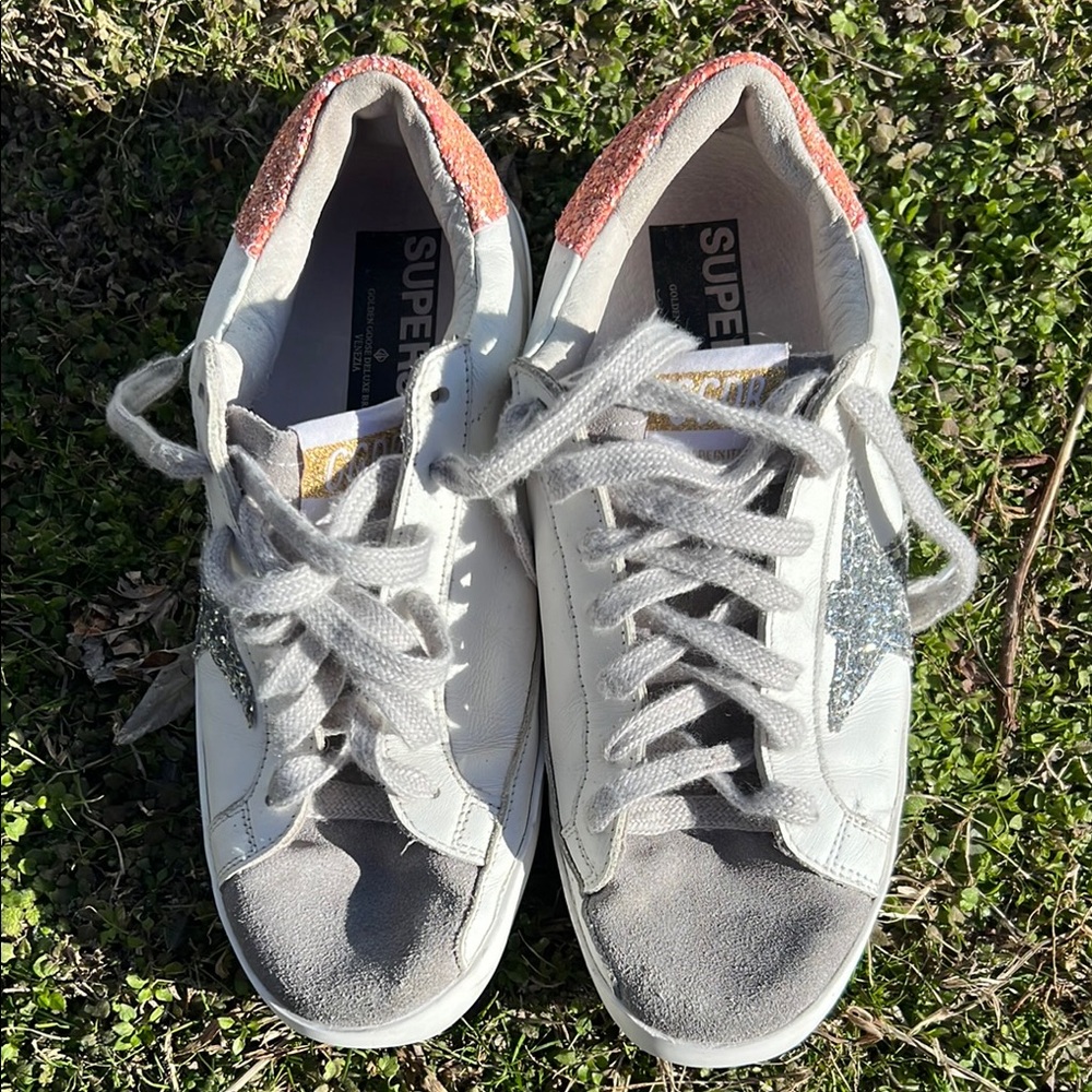 Superstar White Sneakers with Glitter Star